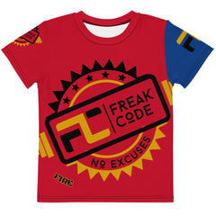 All-Over Print Kids Boys Crew Neck Athletic T-shirt - Red/ Blue ( FIRE/ ENERGY)