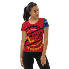 All-Over Print Women's Athletic T-shirt - Red/ Blue ( FIRE/ENERGY)