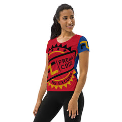 All-Over Print Women's Athletic T-shirt - Red/ Blue ( FIRE/ENERGY)