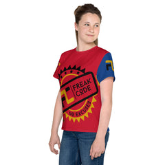 All-Over Print Youth Crew Neck Athletic T-shirt - Red/ Blue ( FIRE/ ENERGY)