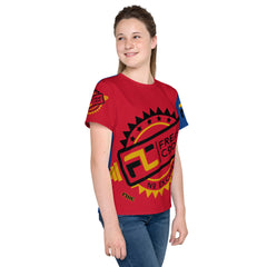 All-Over Print Youth Crew Neck Athletic T-shirt - Red/ Blue ( FIRE/ ENERGY)